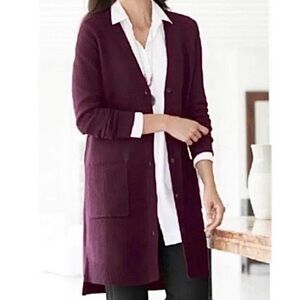 J. Jill Deep Purple Longline Button Up Cardigan Sweater Lightweight NWT Preppy
